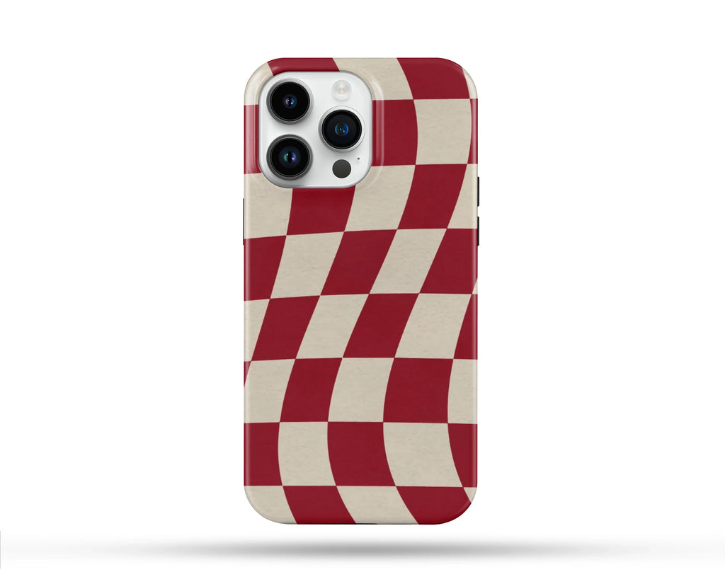 Wavy Kırmızı Beyaz Desenli İçi Kadifeli Telefon Kılıfı N145