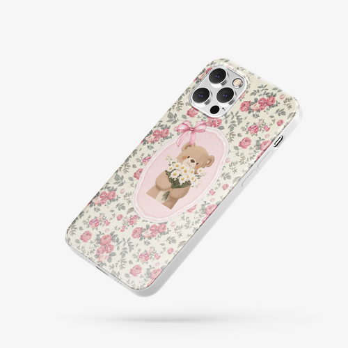 Bear Flowers Desenli İçi Kadifeli Telefon Kılıfı C6