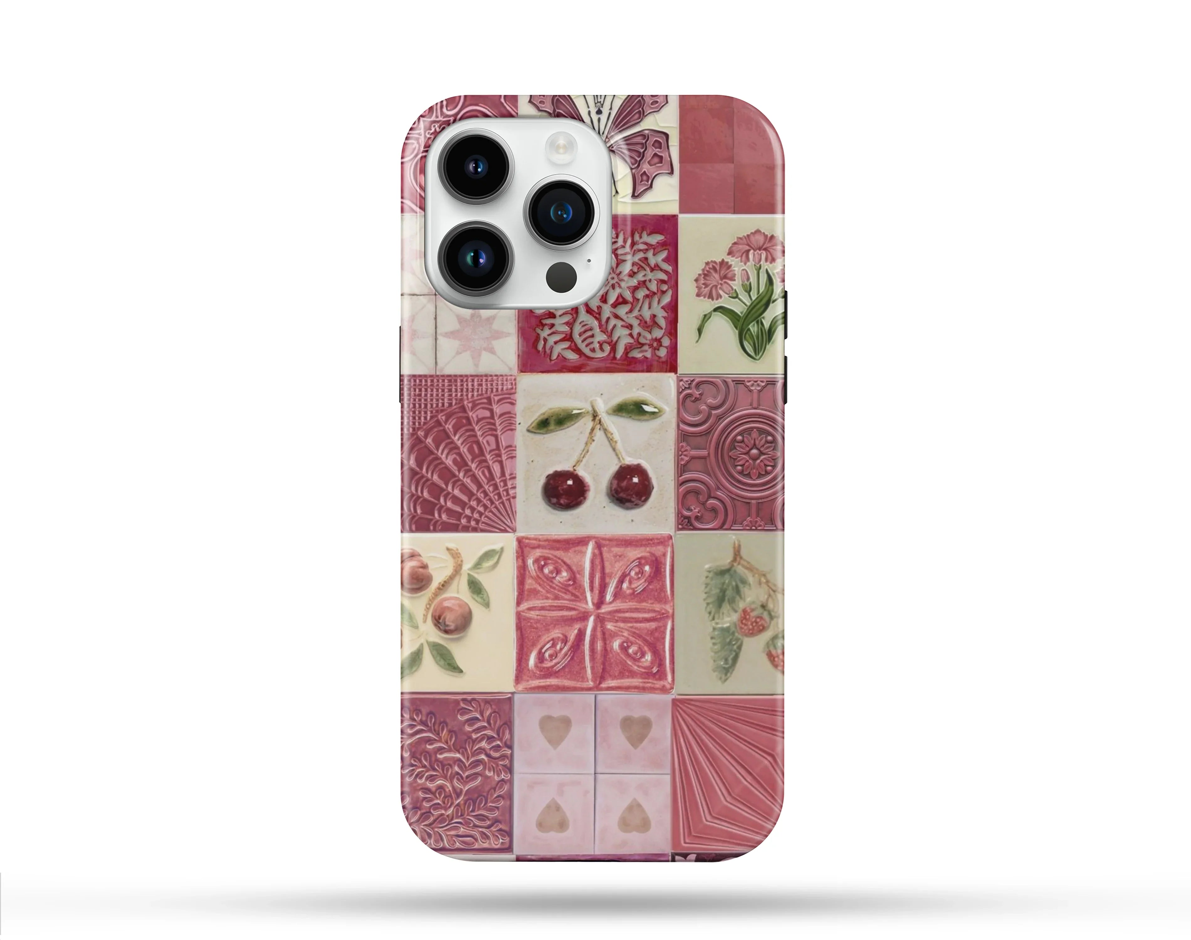 Cherry&Flowers Desenli İçi Kadifeli Telefon Kılıfı N100