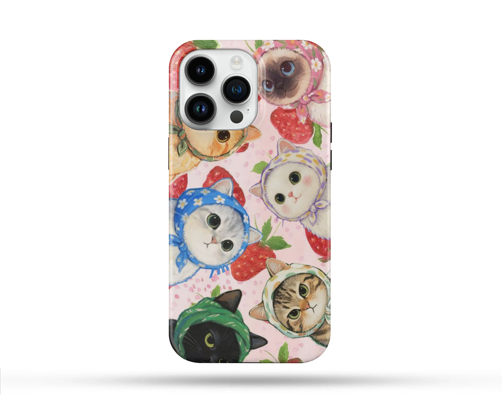 Strawberry Cat Desenli İçi Kadifeli Telefon Kılıfı N121